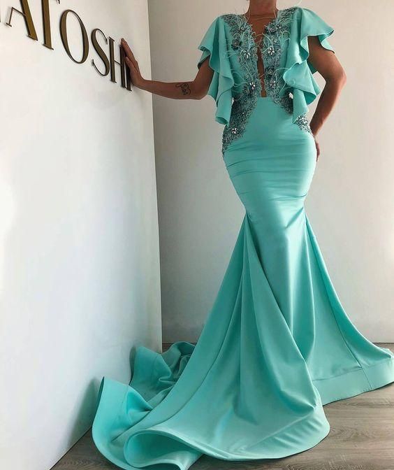 Turquoise Blue Evening Dress, Mermaid Evening Dress, Evening Gown, Luxury Evening Dress prom dress        cg23507
