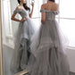 Princess Gray Long Prom Dresses Off The Shoulder Evening Party Dresses cg2351
