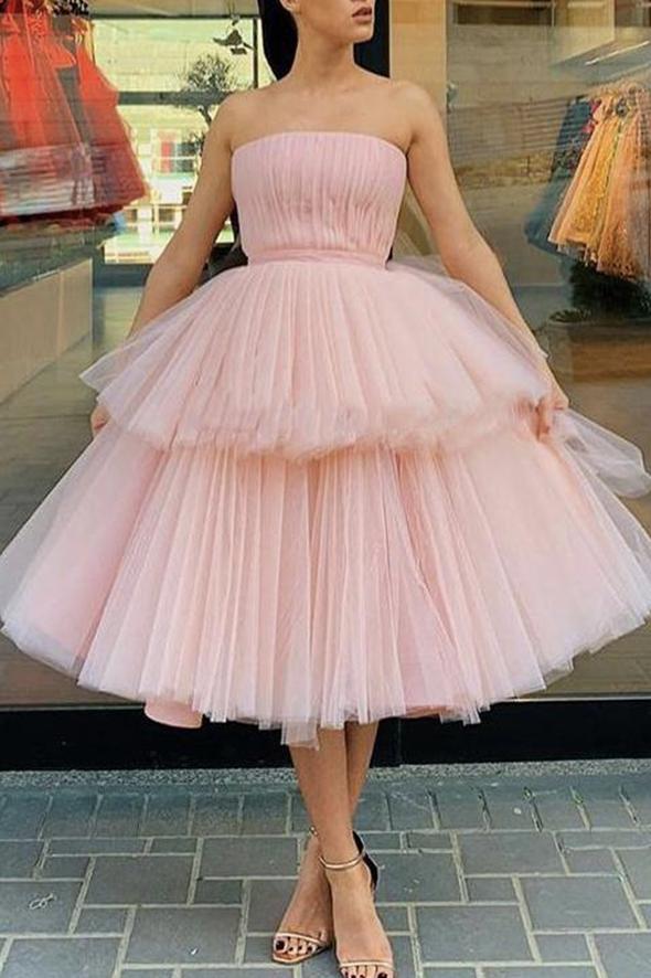 Pink tulle short A line homecoming dress       cg23514