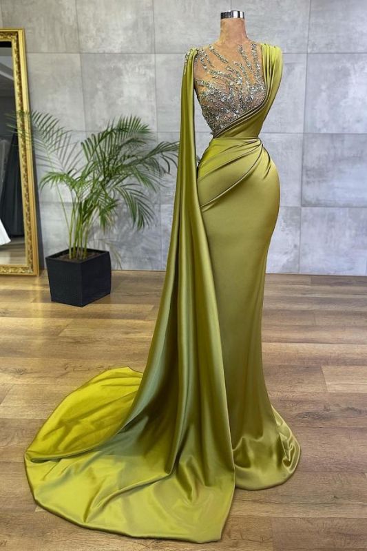 Vintage Jewel Satin Emerald Crystal Mermaid Prom Dresses Long          cg23569