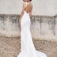 Chic Mermaid V Neck Open Back White Heavy Satin Wedding Dresses with Button Prom Dresses       cg23579