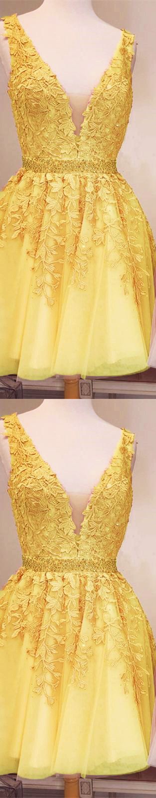 cute yellow lace homecoming dresses short tulle dresses cg2358