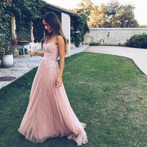 A line Pink Tulle Long Prom Dress    cg23607