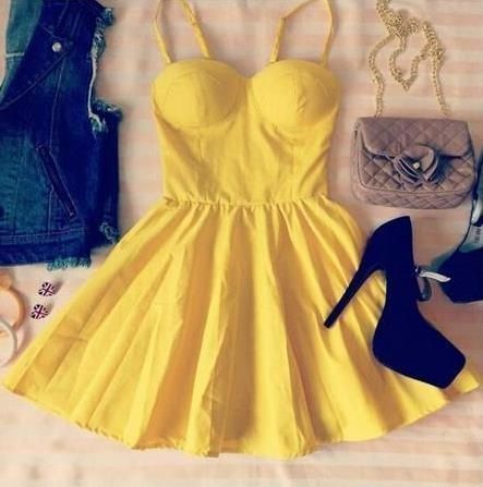 Spaghetti Straps Cute Dress ,Yellow Homecoming Dress For Girls  cg2365