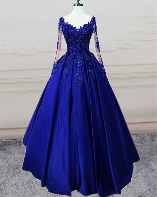 Stunning Ball Gown Prom Satin Dress Lace Sleeved       cg23683