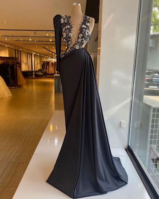 Sheath One Shoulder black Evening Dresses, Prom Party Dresses        cg23693