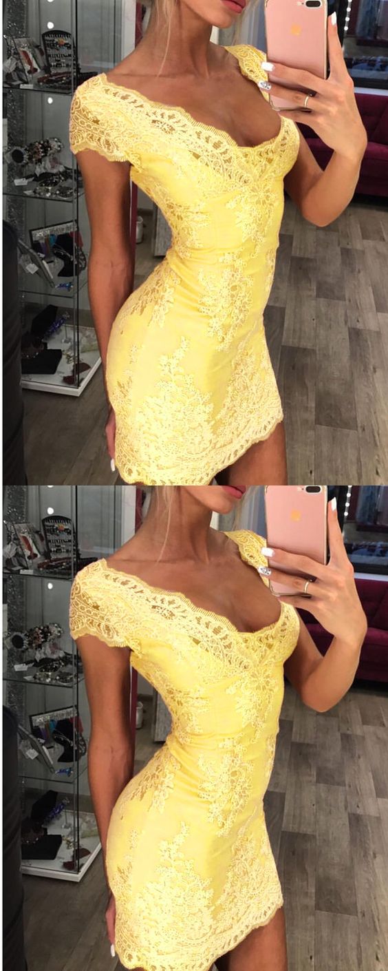 yellow lace homecoming dresses,bodycon homecoming dresses cg2372