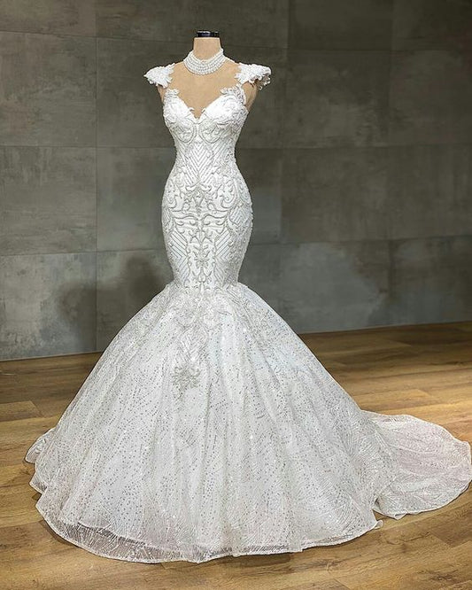White lace long wedding dress white formal prom dress     cg23900