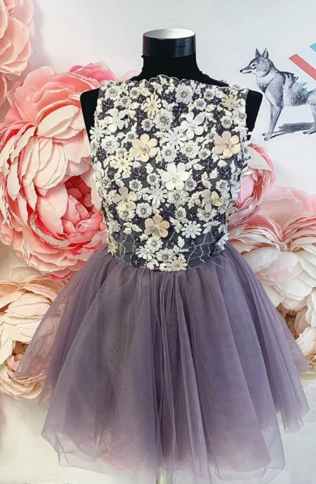 CUTE TULLE LACE SHORT DRESS, TULLE LACE HOMECOMING DRESS cg2391