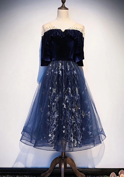 BLUE TULLE LACE SHORT homecoming DRESS, BLUE EVENING DRESS cg2397