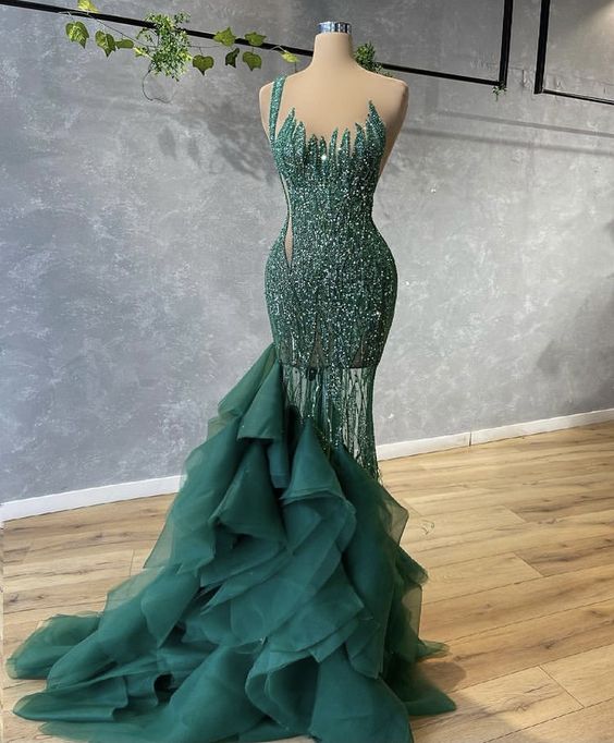 Green Long Prom Dress sexy evening gown        cg24199