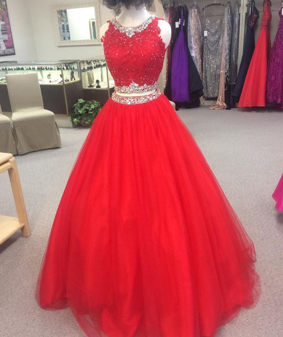 Charming Beaded Red Prom Dress, Long Prom Dresses, Sexy Red Tulle Evening Dress        cg24217