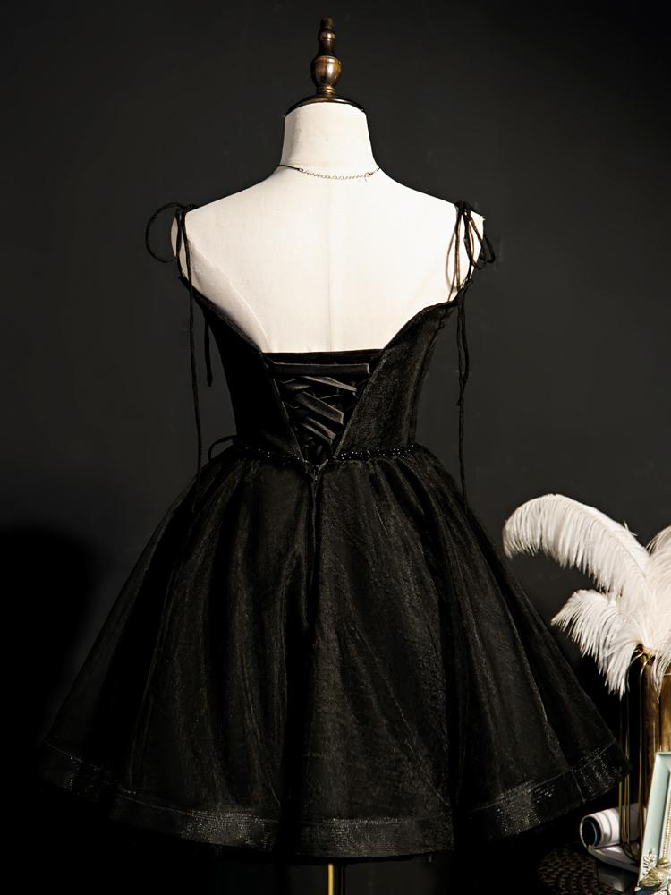 Black Straps Tulle Short Homecoming Dress       cg24471