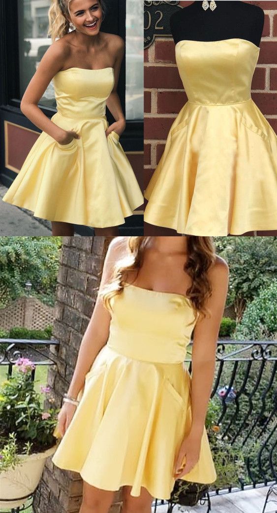 strapless short yellow homecoming dresses 2019 cheap homecoming dress classygown