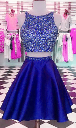 two piece homecoming dresses , short homecoming dress,royal blue homecoming dress cg2462