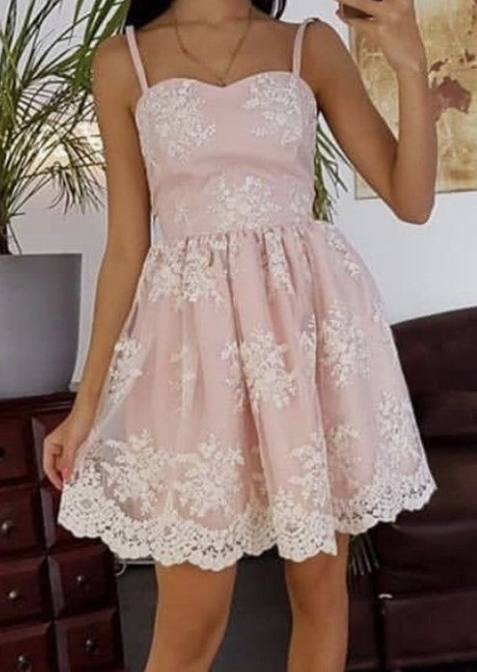 Cute A Line Spaghetti Straps Lace Homecoming Dresses Pink cg2463