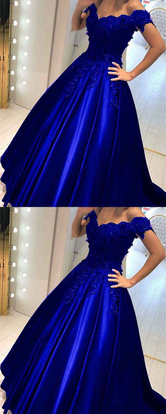 Royal blue prom dresses ball gowns lace off shoulder cg2467