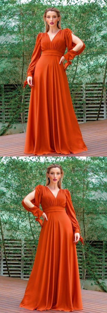 Burnt orange bridesmaid dresses with sleeves prom dresses      cg24685