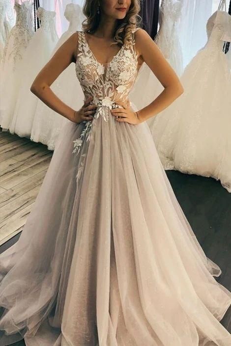 Charming V neck Tulle Long Prom Dress, Evening Formal Dress     cg24782