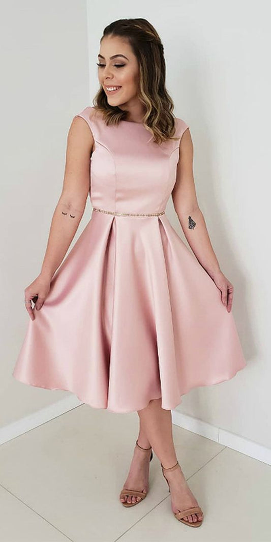 A-Line Pink Satin Backless Short Dress Homecoming Dress  cg2480