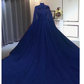 Elegant Lace embroidery tulle beaded quinceanera prom dresses navy blue ball gown with cape   cg24807