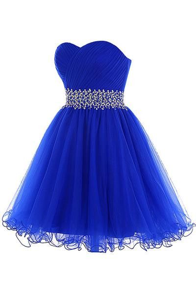 A-line Sweetheart Short Tulle Lace-up Royal Blue Homecoming Dress cg2482