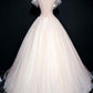 PINK ROUND NECK TULLE LACE LONG PROM DRESS, PINK TULLE FORMAL DRESS cg2491