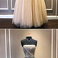 CHAMPAGNE TULLE SEQUIN LONG PROM DRESS, TULLE FORMAL DRESS cg2498