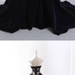 BLACK LACE APPLIQUE LONG PROM DRESS, BLACK EVENING DRESS cg2504