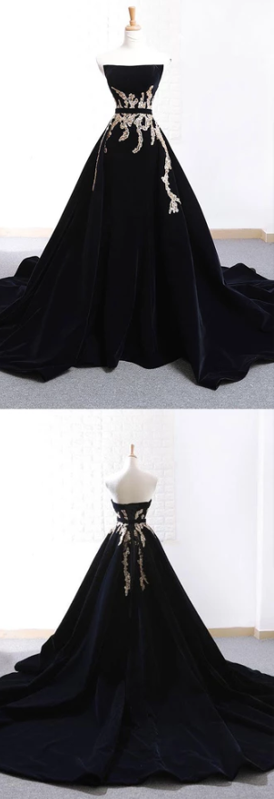 BLACK LACE APPLIQUE LONG PROM DRESS, BLACK EVENING DRESS cg2504