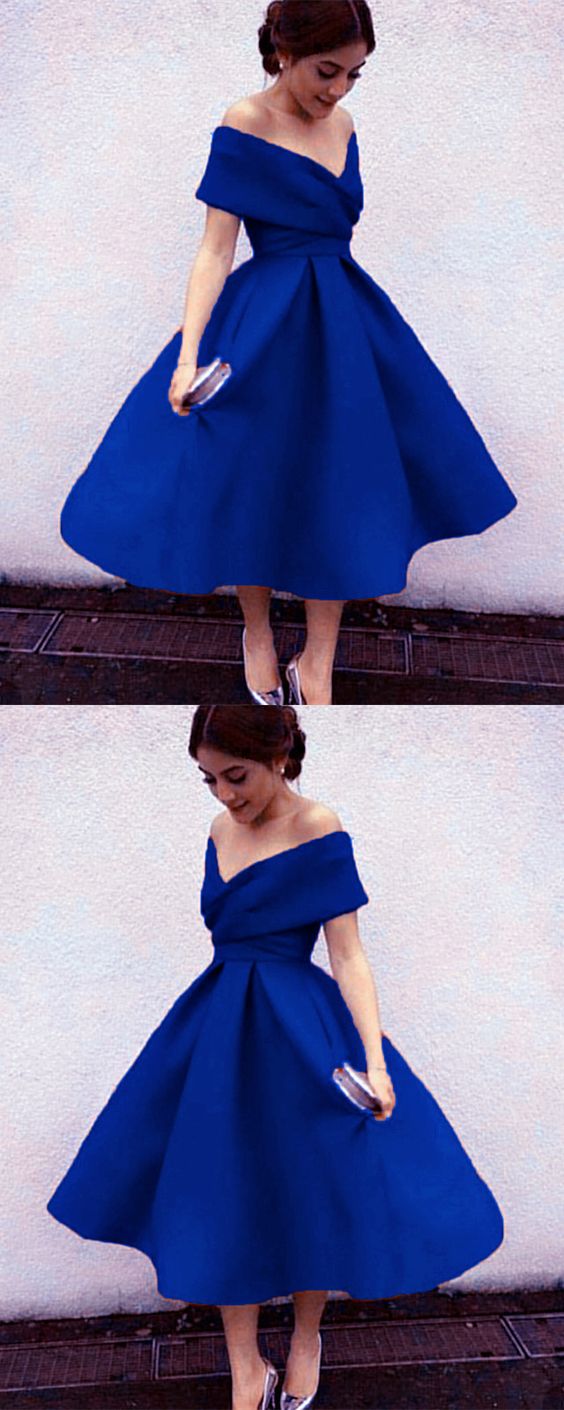 royal blue ball gown,tea length homecoming dress,tea length party dress cg2511