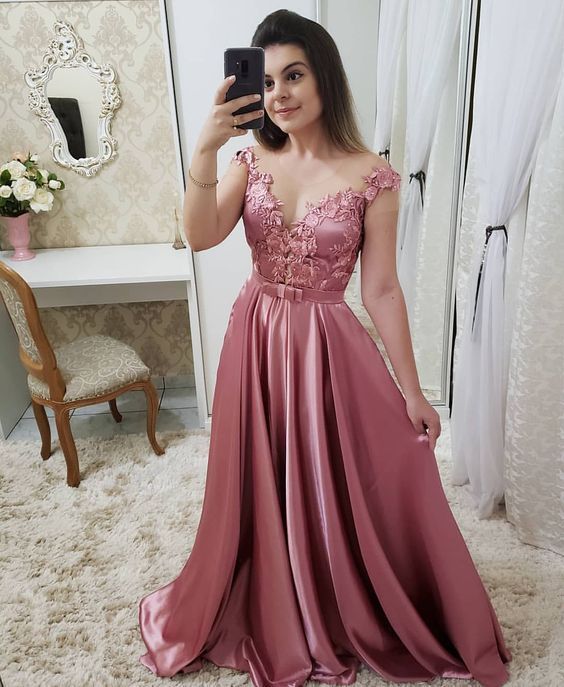 prom dresses Evening Dress Long 2019 Satin Appliques Elegant Formal Dress  cg2520