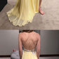 Yellow v neck chiffon lace long prom dress, evening dress cg2531