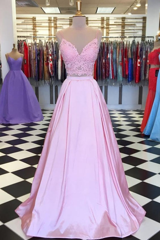 Two Piece Pink Long Prom Dress with Lace Top cg2537