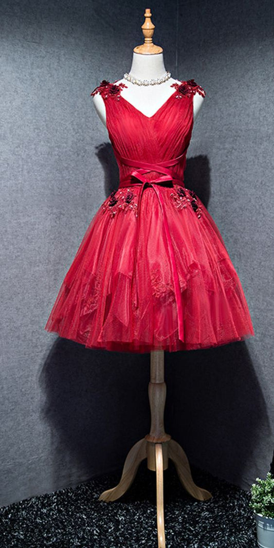 Modest Tulle Red Homecoming Dress with Straps cg2556