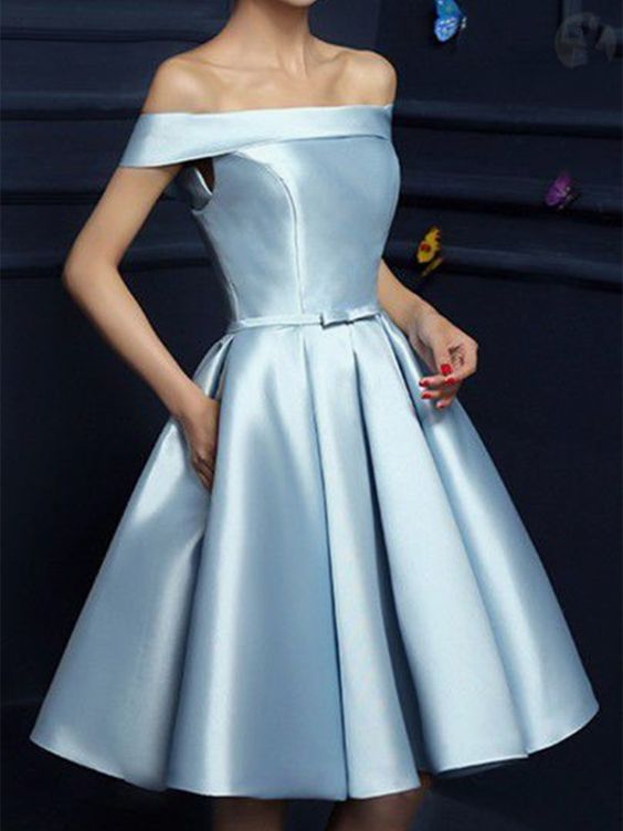 Elegant Off The Shoulder Homecoming Dresses,Light Blue Homecoming Dresses cg256