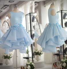 Light Blue Satin Organza Short Party Dress ,cute homecoming dress cg259