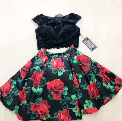 two piece homecoming dress, floral homecoming dress cg2592