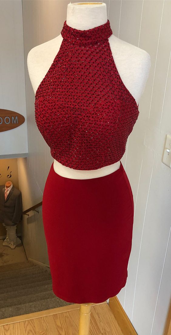 sexy two piece short red homecoming dress, 2019 homecoming dress, cocktail dress cg2593