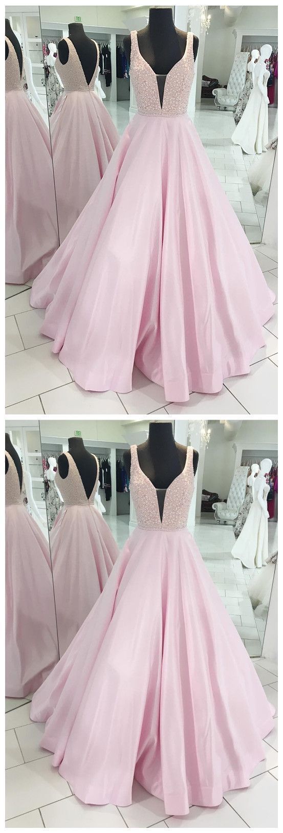 A-Line Prom Dress, Deep V-Neck Party Dress, Open Back Pink Evening Dress  cg2639