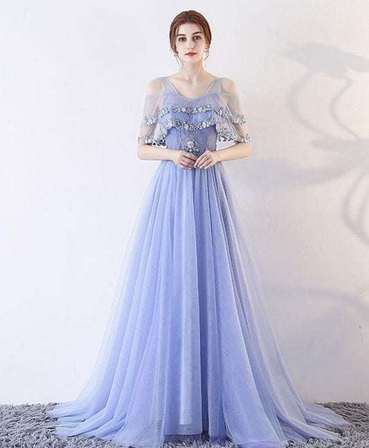 Cute lace tulle long prom dress, A line evening dress cg2667