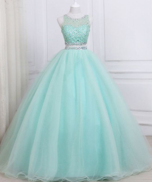 New Arrival Green Tulle Two Piece Prom Dress with Crystal cg2671