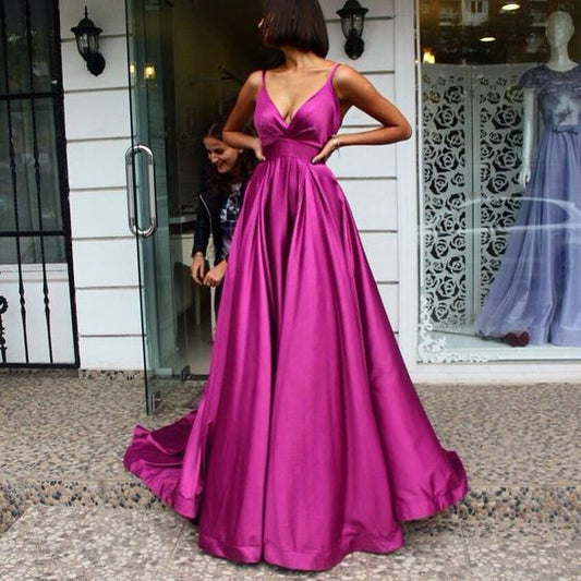 Long Purple Satin Strapless Prom Dresses Split Evening Gowns cg2684
