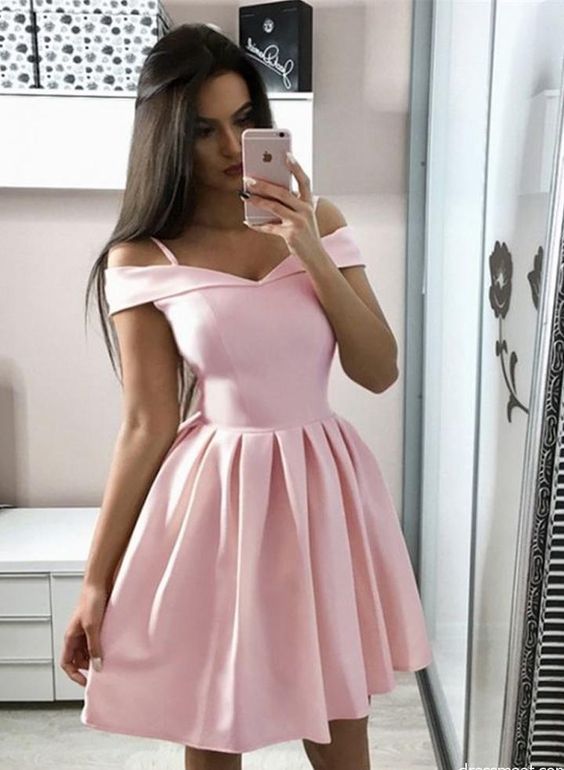 Short Pink Off Shoulder Graduation Homecoming Cocktail Dresses ,pink h ...