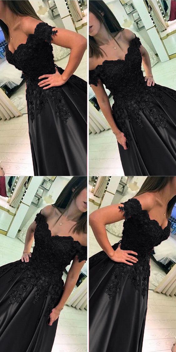 Black prom dresses satin off shoulder ball gown evening dress cg2771