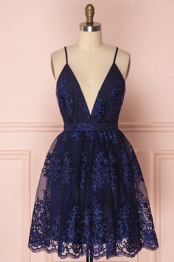 Navy Blue Homecoming Dress, Homecoming Dress with Appliques  cg2783