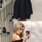 A-Line Off-the-Shoulder Short Sleeves Black Homecoming Cocktail Dress cg2799