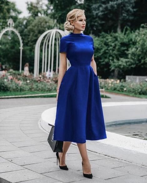 Royal Blue Tea Length Homecoming Dress  cg2817