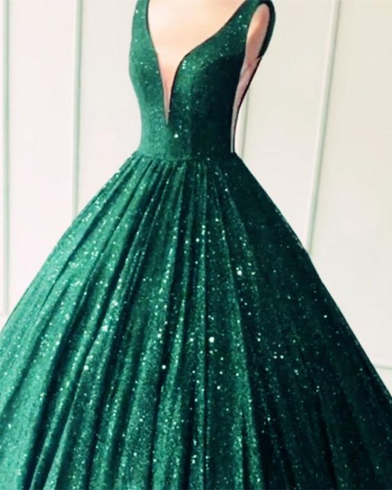 Sequins Ball Gown Prom Dresses Plunge Neck  cg2827