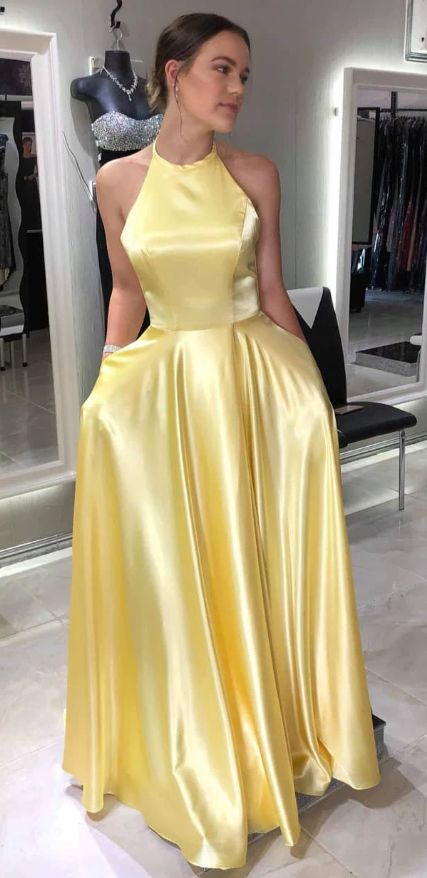 simple yellow long prom dress with pockets, gorgeous formal dresses 2020  cg2971
